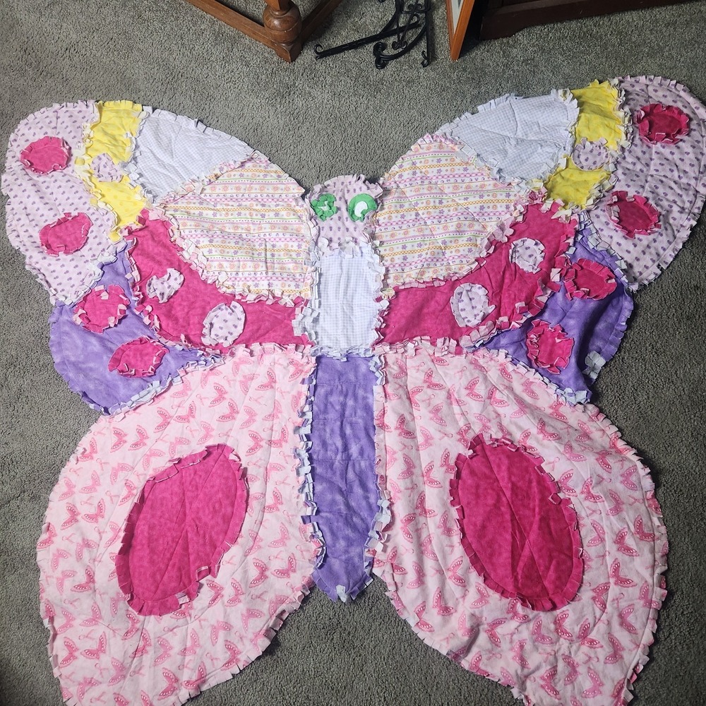 Handmade Patchwork Butterfly Rag Quilt  Bed Lap Baby Wall  70 X 60" Whimsy